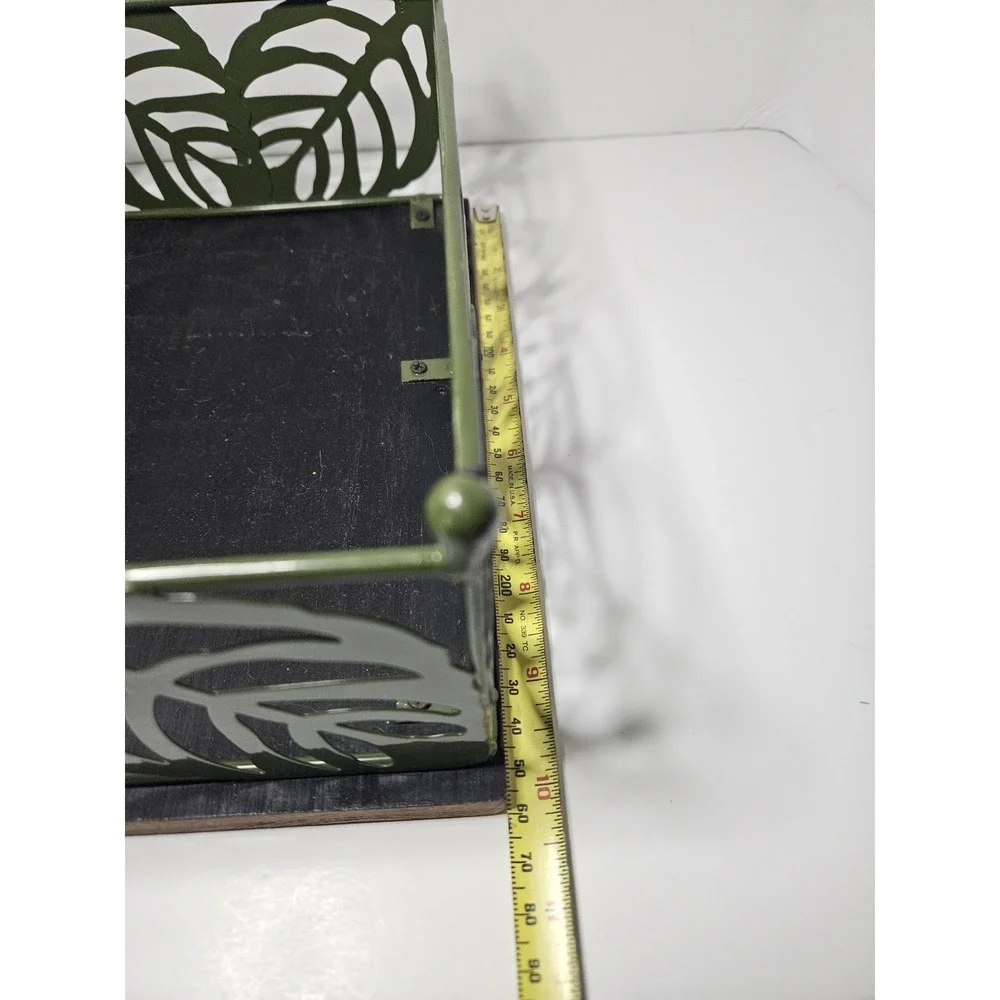 Leaf Metal Planter Set 2 Tropical Monstera Decorative Baskets Green Bronze Tray